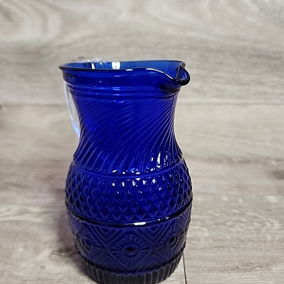 Cobalt Blue Pilgrim Glass Creamer Pitcher Hand Blown Applied Handle Vintage 4.5" - Picture 4 of 7